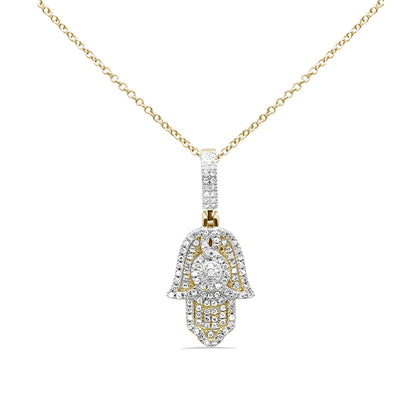 Muse Jewelry .22ct G SI 14K Yellow Gold Diamond Hamsa Pendant Necklace 18" Long