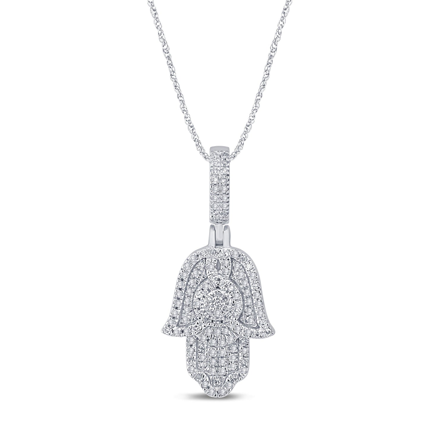 Muse Jewelry .19ct G SI 14K White Gold Diamond Hamsa Pendant Necklace 18" Long