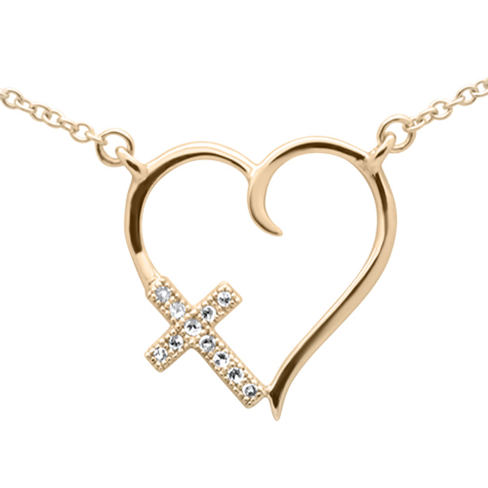 Muse Jewelry .03ct G SI 14K Yellow Gold Diamond Heart with Cross Pendant Necklace 18" Long