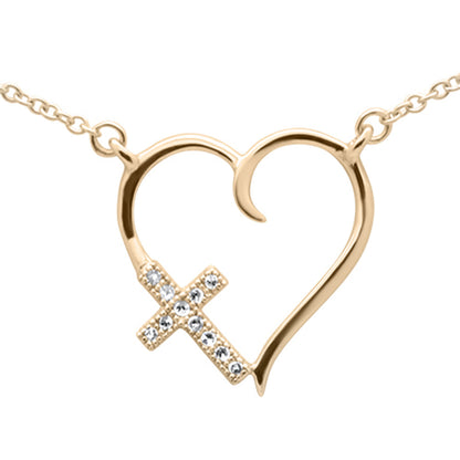 Muse Jewelry .03ct G SI 14K Yellow Gold Diamond Heart with Cross Pendant Necklace 18" Long