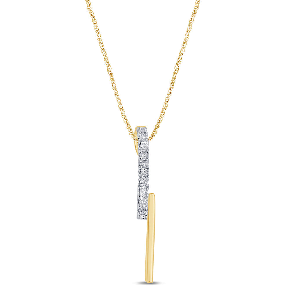 Muse Jewelry .06ct G SI 14K Yellow Gold Diamond Line Lightning Bolt Style Drop Pendant Necklace 18" Long