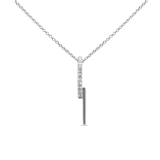 Muse Jewelry .06ct G SI 14K White Gold Diamond Line Lightning Bolt Style Drop Pendant Necklace 18" Long