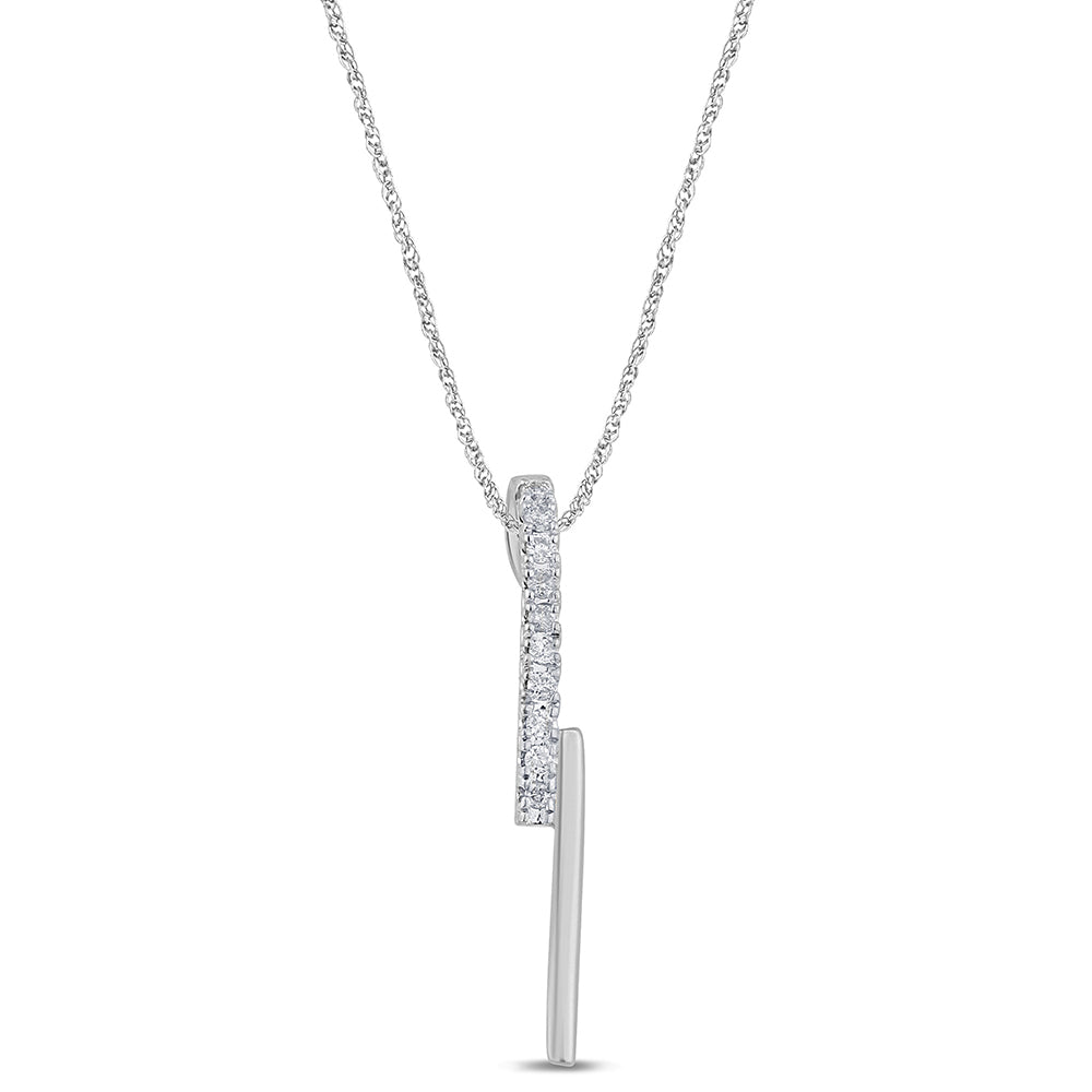 Muse Jewelry .06ct G SI 14K White Gold Diamond Line Lightning Bolt Style Drop Pendant Necklace 18" Long