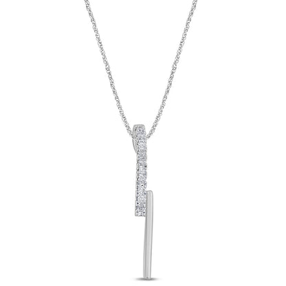 Muse Jewelry .06ct G SI 14K White Gold Diamond Line Lightning Bolt Style Drop Pendant Necklace 18" Long