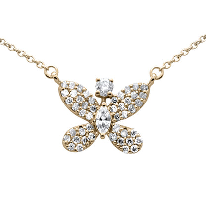 Muse Jewelry .36ct G SI 14K Yellow Gold Diamond Butterfly Pendant Necklace 18" Long