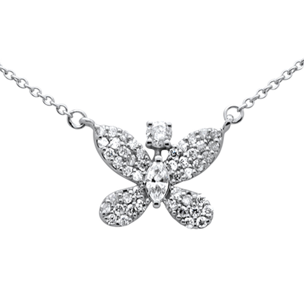 Muse Jewelry .37ct G SI 14K White Gold Diamond Butterfly Pendant Necklace 18" Long