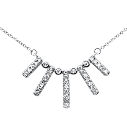 Muse Jewelry .24ct G SI 14K White Gold Diamond Crown Bar Pendant Necklace 18" Long