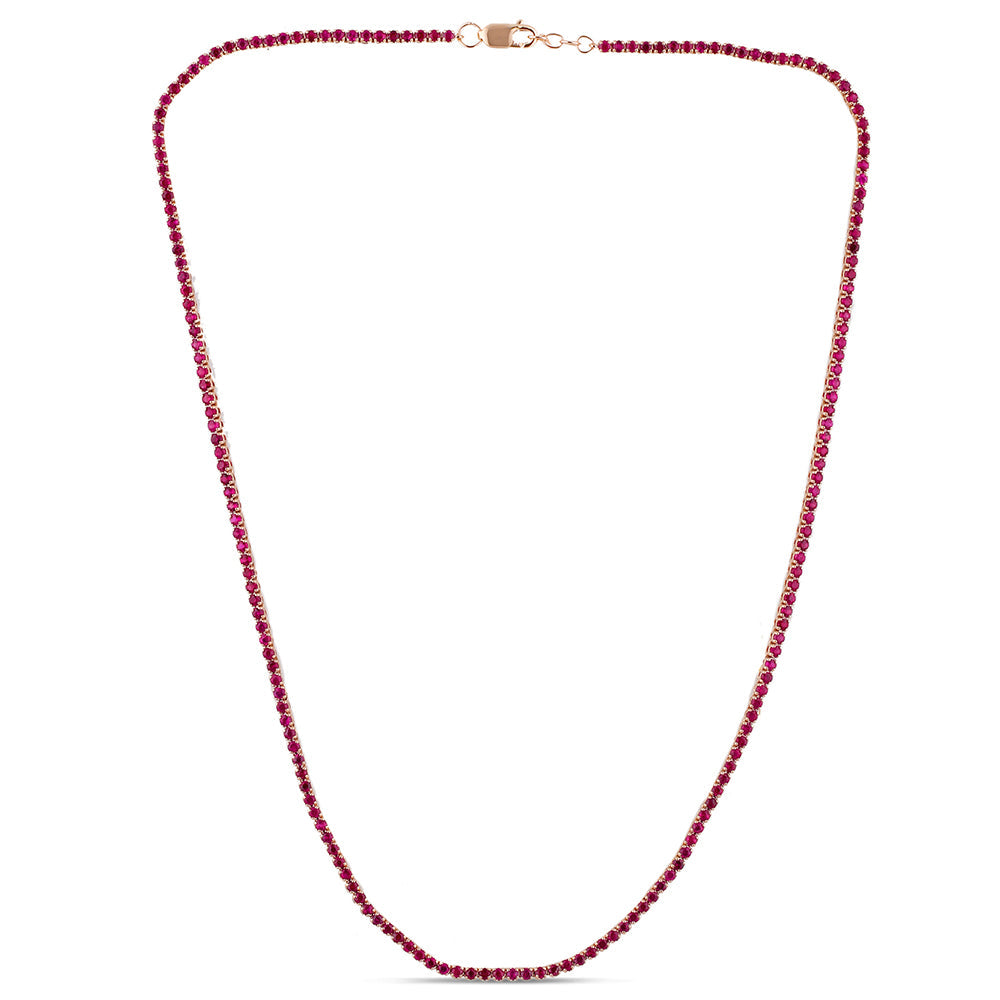 Muse Jewelry 4.05ct 14K Rose Gold Ruby Gemstones Tennis Necklace 14"+2" Long Adjustable