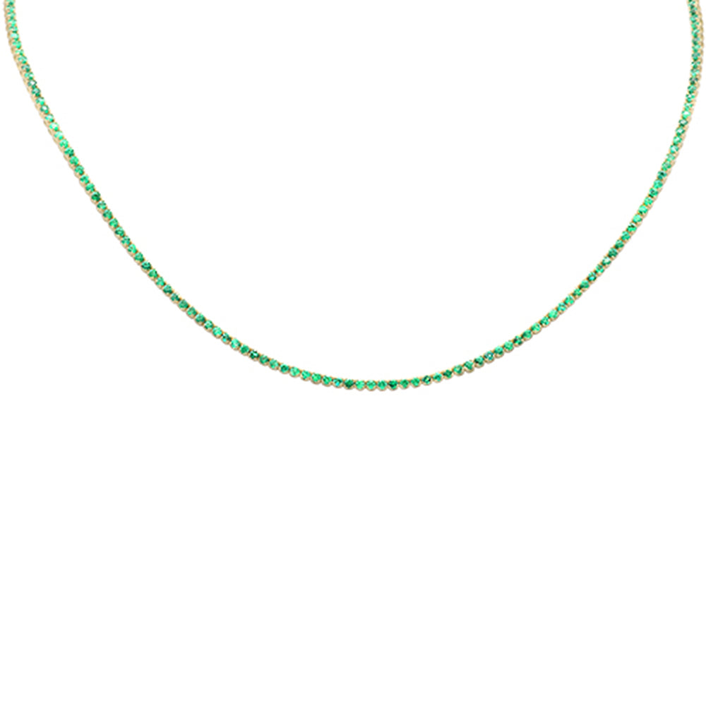 Muse Jewelry 3.31ct G SI 14K Yellow Gold Emerald Gemstones Adjustable Tennis Necklace 14"+2" Long