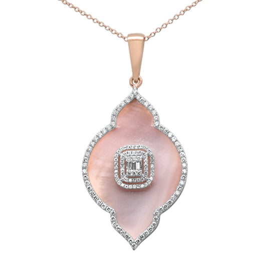 Muse Jewelry 14.17ct G SI 14K Rose Gold Diamond Pink Mother of Pearl Pendant Necklace 18" Long