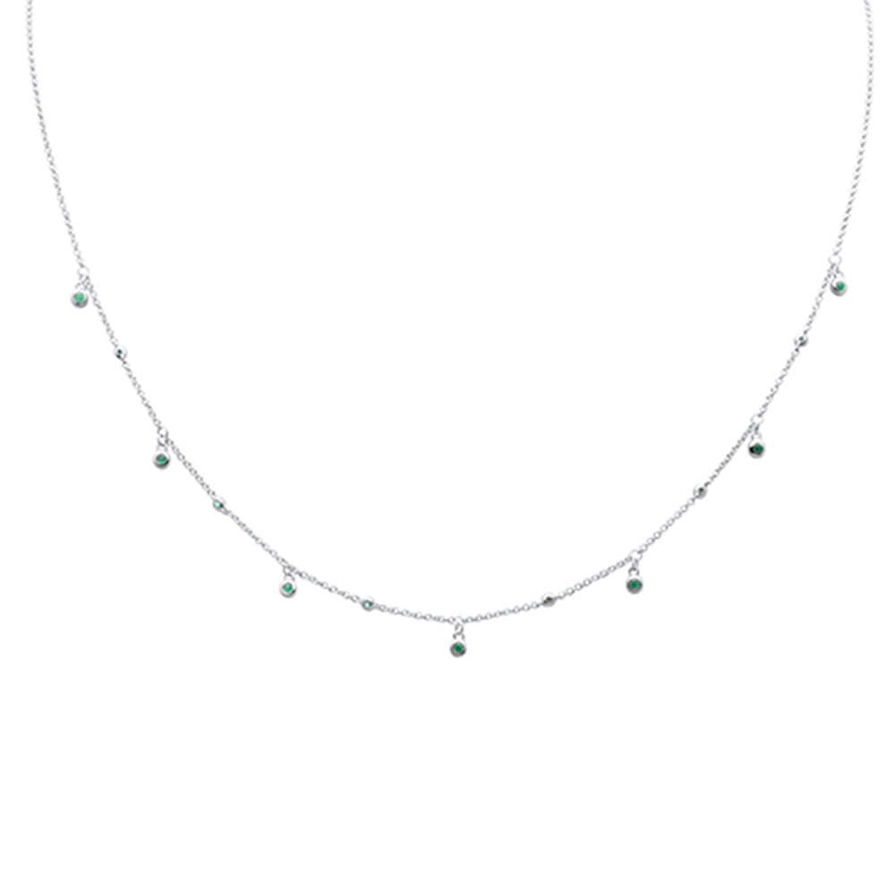 Muse Jewelry .13ct G SI 14K White Gold Emerald Gemstone Dangling Pendant Necklace 18" Long