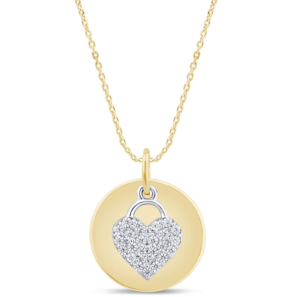 Muse Jewelry .21ct G SI 14K Two Tone Diamond Round & Heart Shaped Pendant Necklace 18" Long