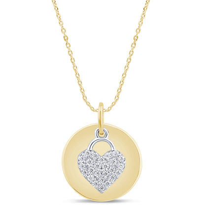 Muse Jewelry .21ct G SI 14K Two Tone Diamond Round & Heart Shaped Pendant Necklace 18" Long