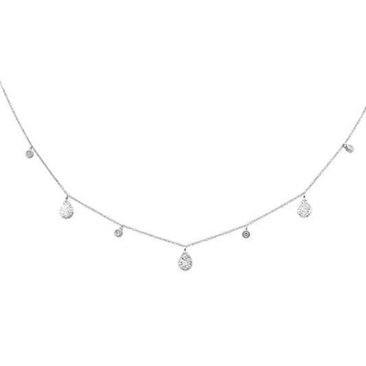 Muse Jewelry .42ct G SI 14K White Gold Diamond Pear & Round Shaped Drop Pendant Necklace 16+2" Ext Long Chain