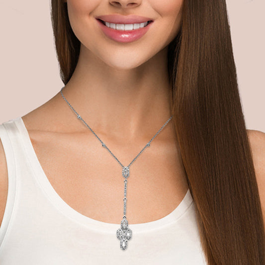 Muse Jewelry .34ct G SI 14K White Gold Diamond Round & Baguette Drop Pendant Necklace 16" + 2" Long