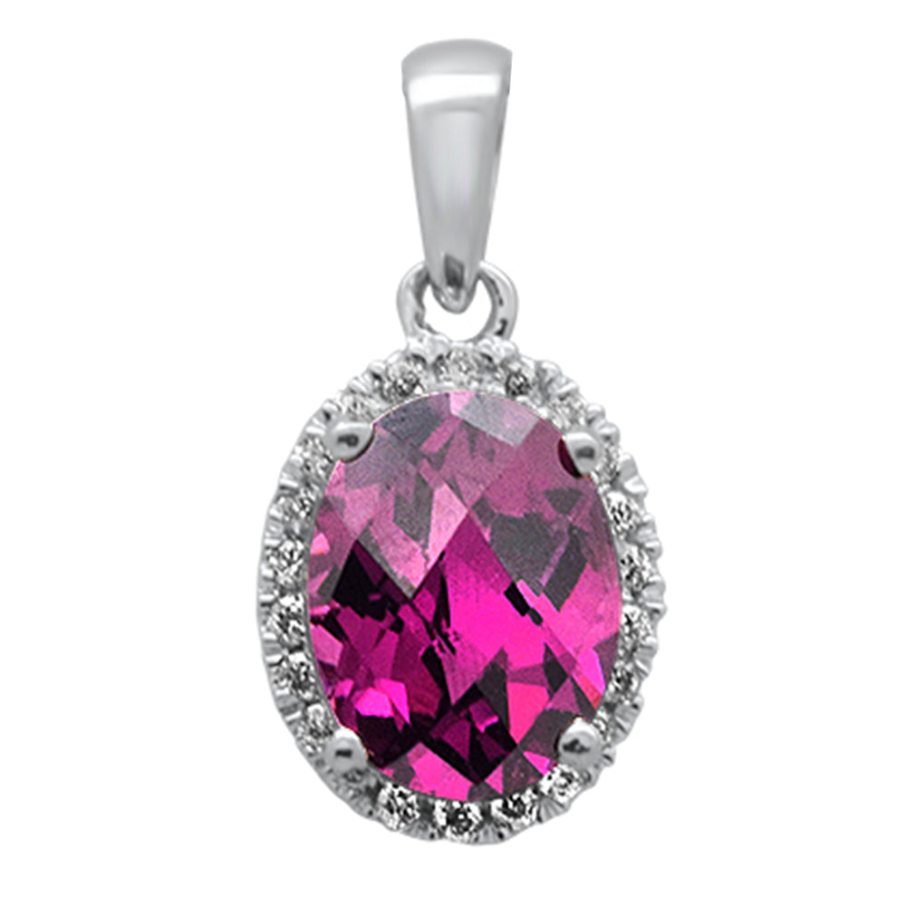 Muse Jewelry 1.78ct G SI 14K White Gold Oval Shaped Natural Rhodolite Gemstone & Diamond Pendant