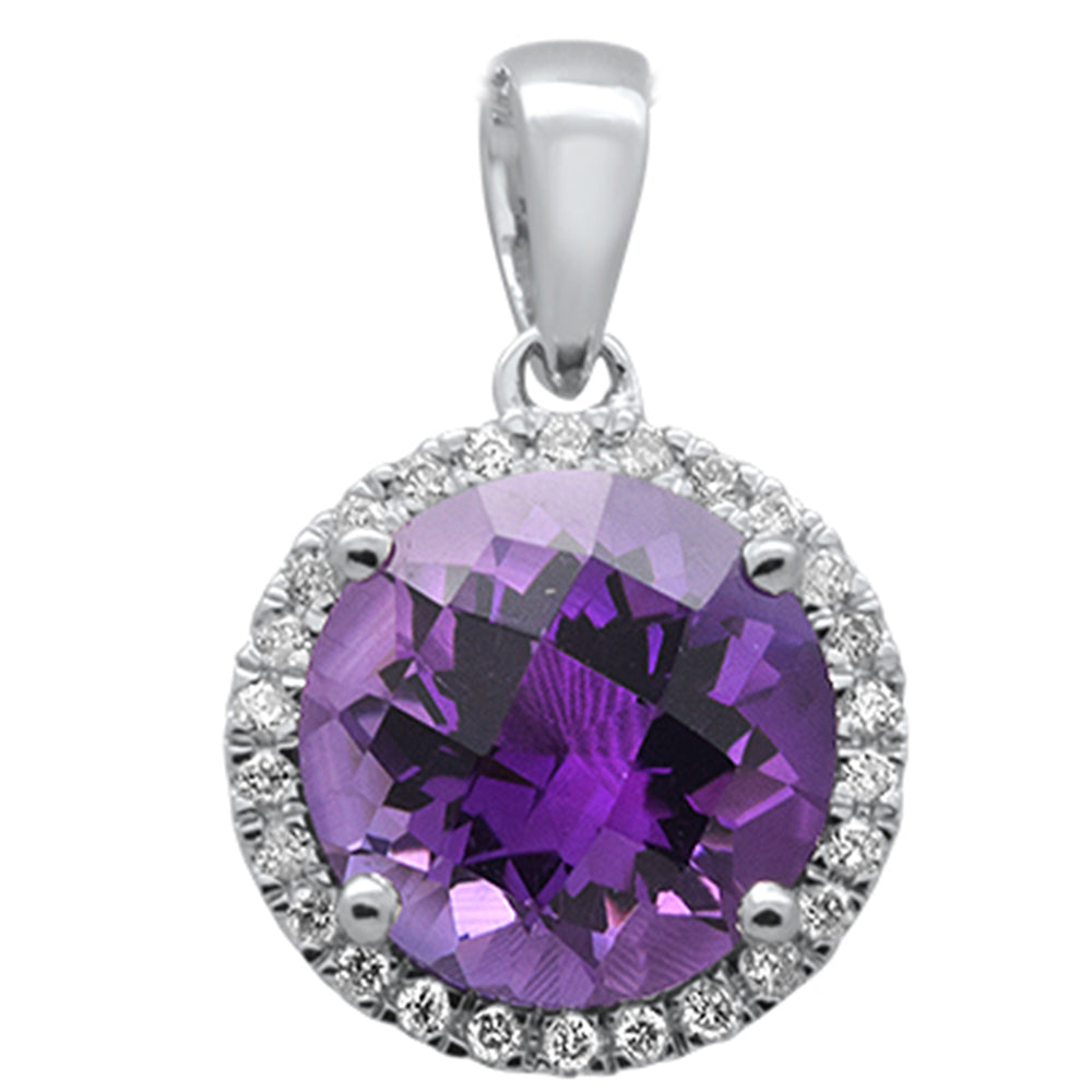 Muse Jewelry 2.35ct G SI 14K White Gold Round Shaped Natural Amethyst Gemstone & Diamonds Pendant