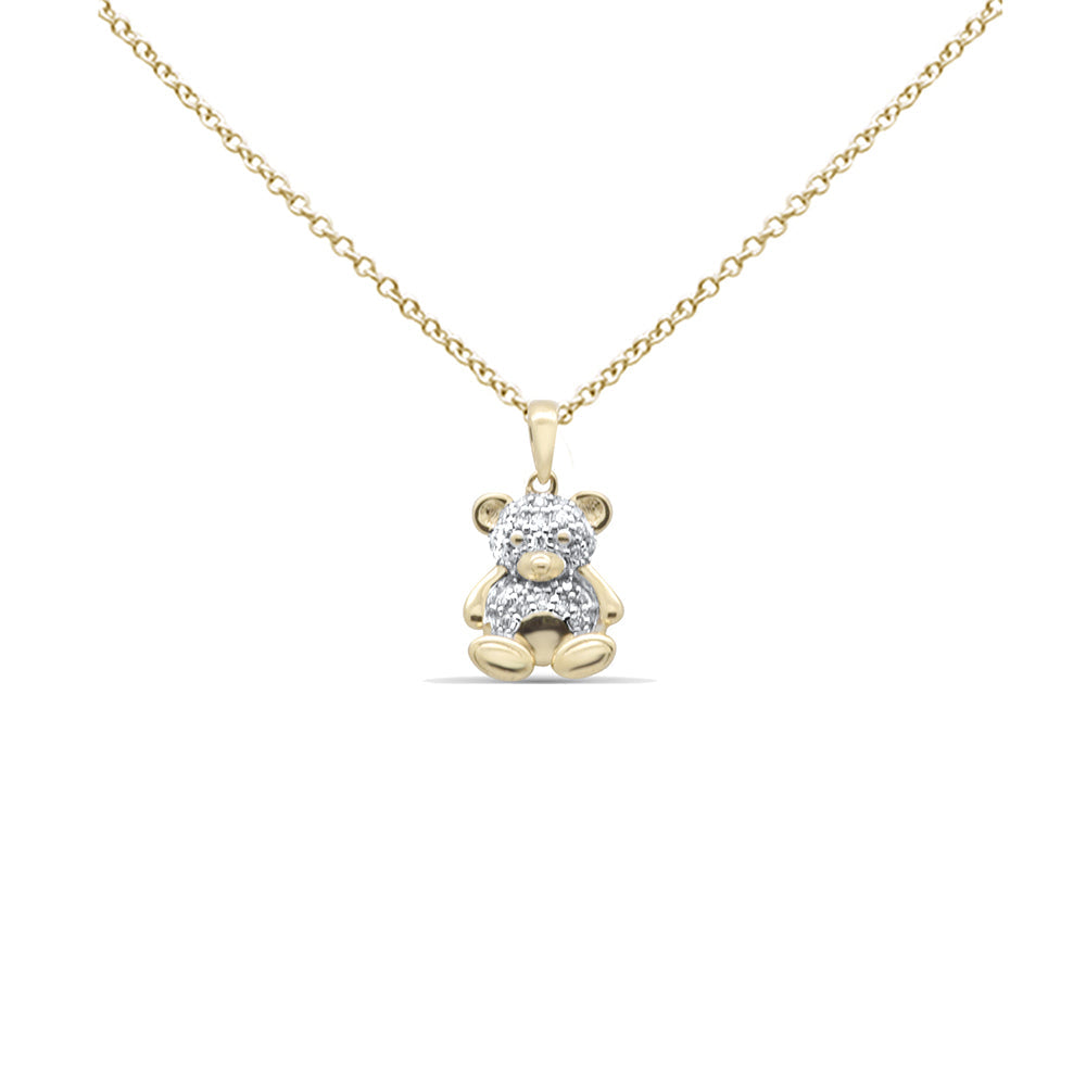 Muse Jewelry .16ct G SI 14K Yellow Gold Diamond Teddy Bear Pendant Necklace 18" Long