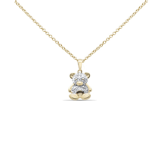 Muse Jewelry .16ct G SI 14K Yellow Gold Diamond Teddy Bear Pendant Necklace 18" Long