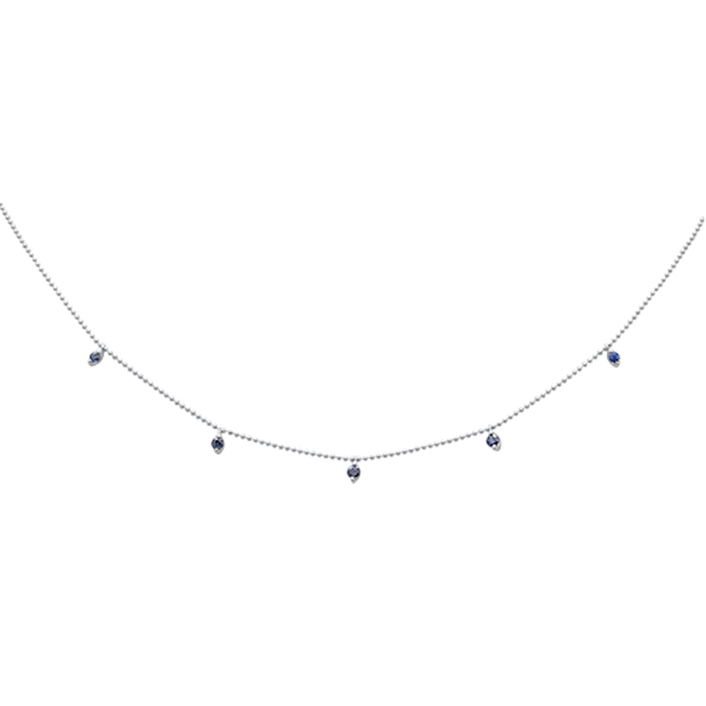 Muse Jewelry .34ct G SI 14K White Gold Blue Sapphire Gemstone Pendant Necklace 18" Long