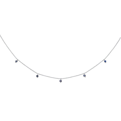 Muse Jewelry .34ct G SI 14K White Gold Blue Sapphire Gemstone Pendant Necklace 18" Long