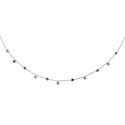 Muse Jewelry .37ct 14K White Gold Multi Color Gemstone Pendant Necklace 16+2"Ext Long Chain