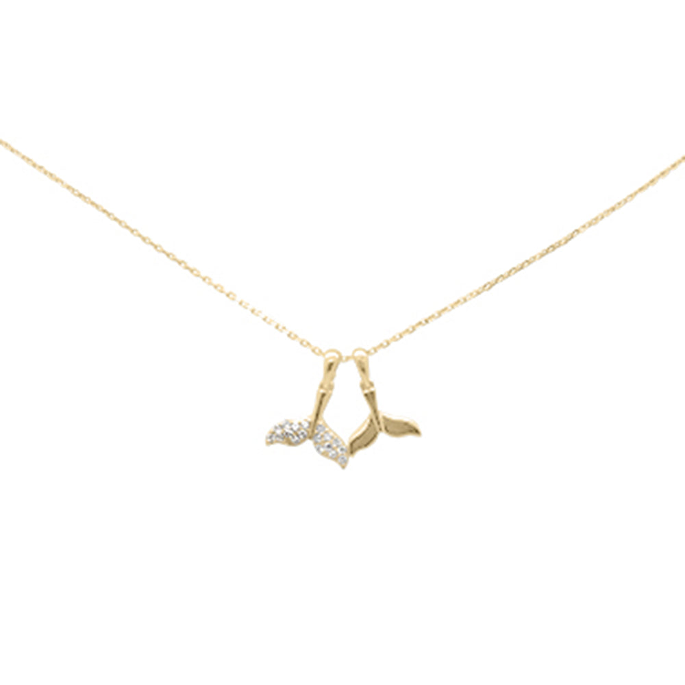 Muse Jewelry .15ct G SI 14K Yellow Gold Diamond Whale Tail Pendant Necklace 18" Long