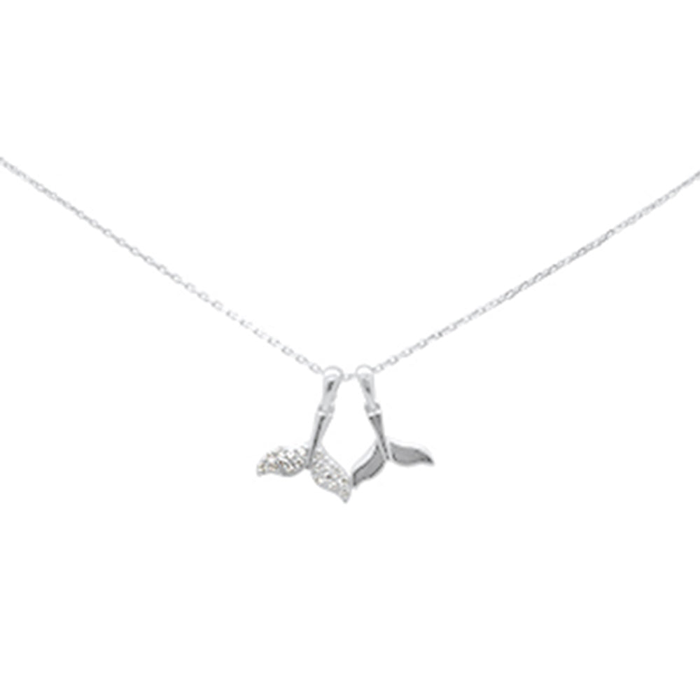 Muse Jewelry .16ct G SI 14K White Gold Diamond Whale Tail Pendant Necklace 18" Long