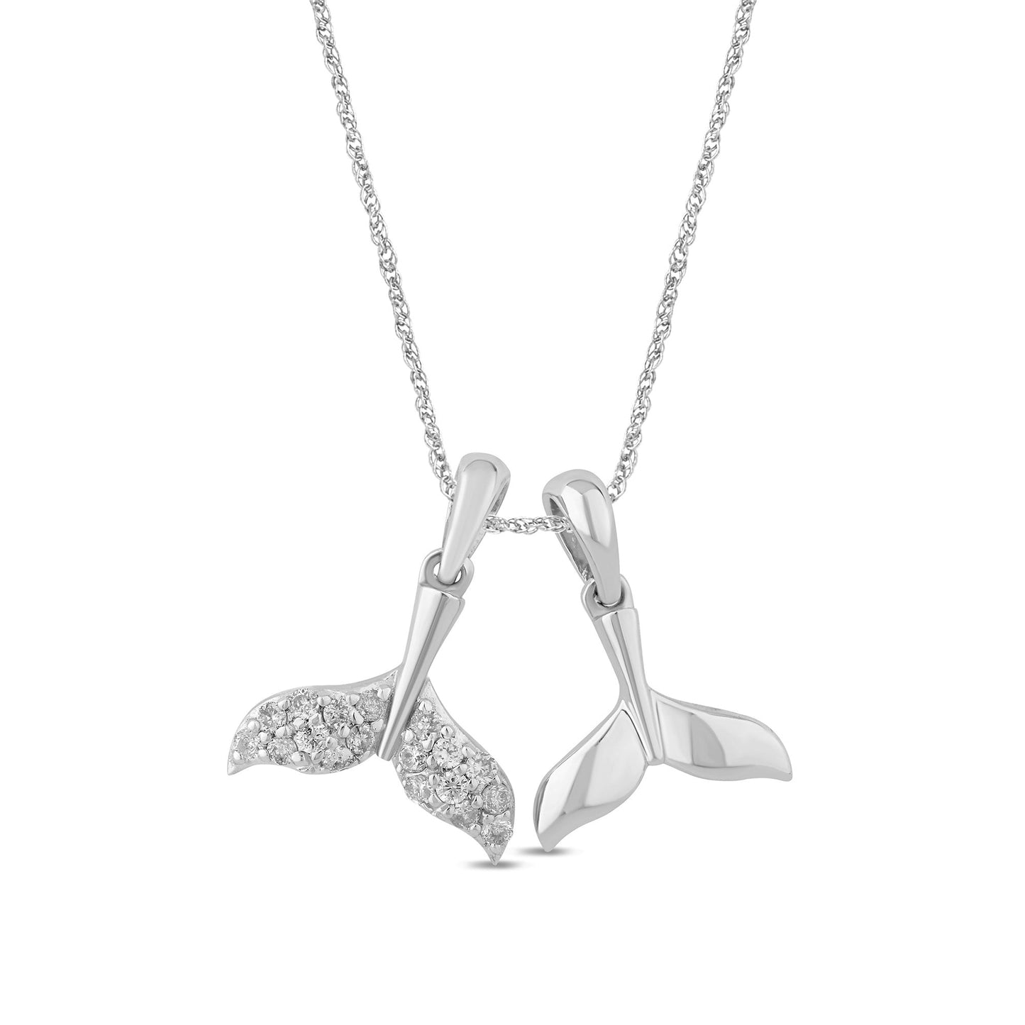 Muse Jewelry .16ct G SI 14K White Gold Diamond Whale Tail Pendant Necklace 18" Long