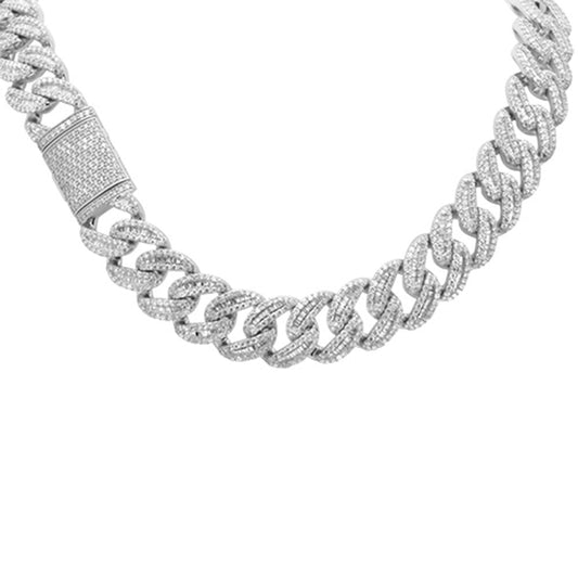 Muse Jewelry 11mm 12.51ct G SI 14K White Gold Baguette & Round Diamond Cuban Necklace 20"