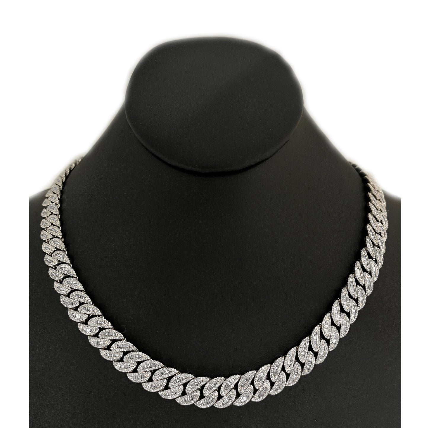 Muse Jewelry 11mm 14.05ct G SI 14K White Gold Baguette & Round Diamond Cuban Necklace 22"