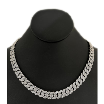 Muse Jewelry 13mm 22.99ct G SI 14K White Gold Baguette & Round Diamond Cuban Necklace 24"