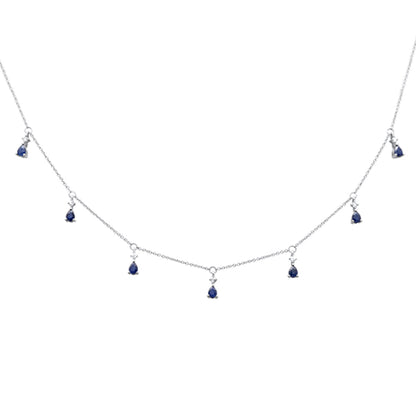 Muse Jewelry 1.85ct G SI 14K White Gold Diamond & Blue Sapphire Pendant Necklace 16+2"Ext Chain