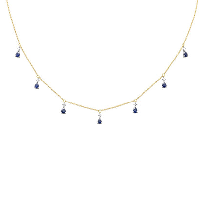 Muse Jewelry 1.41ct G SI 14K Yellow Gold Diamond & Blue Sapphire Gemstones Pendant Necklace 16+2" Ext Long