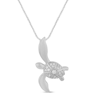 Muse Jewelry .12ct G SI 14K White Gold Diamond Turtle Pendant Necklace Necklace 18" Long