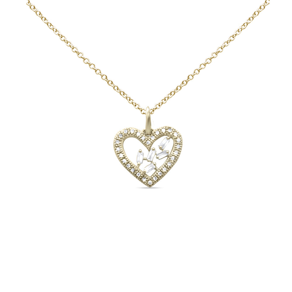 Muse Jewelry .18ct G SI 14K Yellow Gold Diamond Round & Baguette Heart Pendant Necklace 18" Long