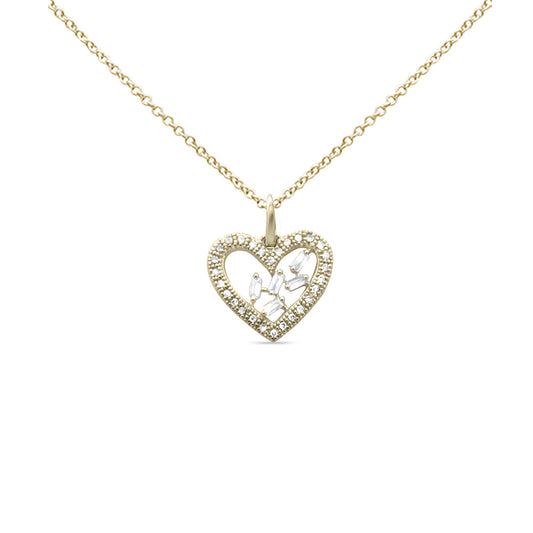 Muse Jewelry .18ct G SI 14K Yellow Gold Diamond Round & Baguette Heart Pendant Necklace 18" Long