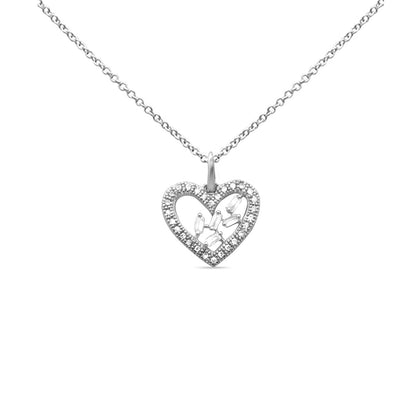 Muse Jewelry .16ct G SI 14K White Gold Round & Baguette Heart Diamond Pendant Necklace 18" Long