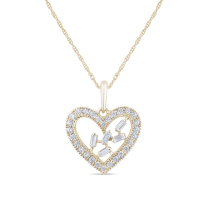 Muse Jewelry .18ct G SI 14K Yellow Gold Diamond Round & Baguette Heart Pendant Necklace 18" Long