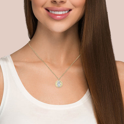 Muse Jewelry .20ct G SI 14K Two Tone with Diamonds Round Shaped with Hamsa Pendant Necklace 18" Long