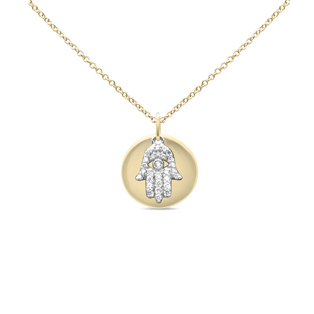 Muse Jewelry .20ct G SI 14K Two Tone with Diamonds Round Shaped with Hamsa Pendant Necklace 18" Long