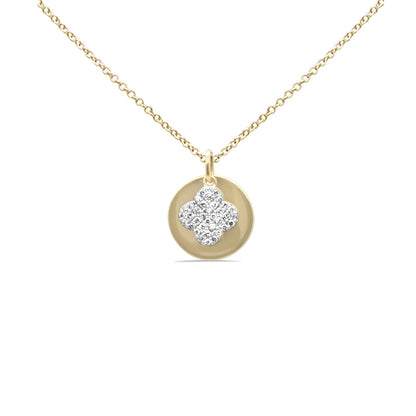 Muse Jewelry .29ct G SI 14K Yellow Gold Diamond Round Shaped with Flower Pendant Necklace 18" Long