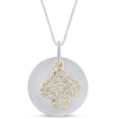 Muse Jewelry .29ct G SI 14K Yellow Gold Diamond Round Shaped with Flower Pendant Necklace 18" Long