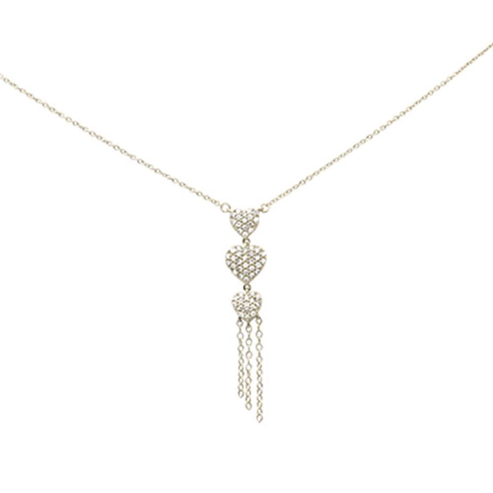 Muse Jewelry .34ct G SI 14K Yellow Gold Diamond 3 Hearts Drop Pendant Necklace 16" Long Chain