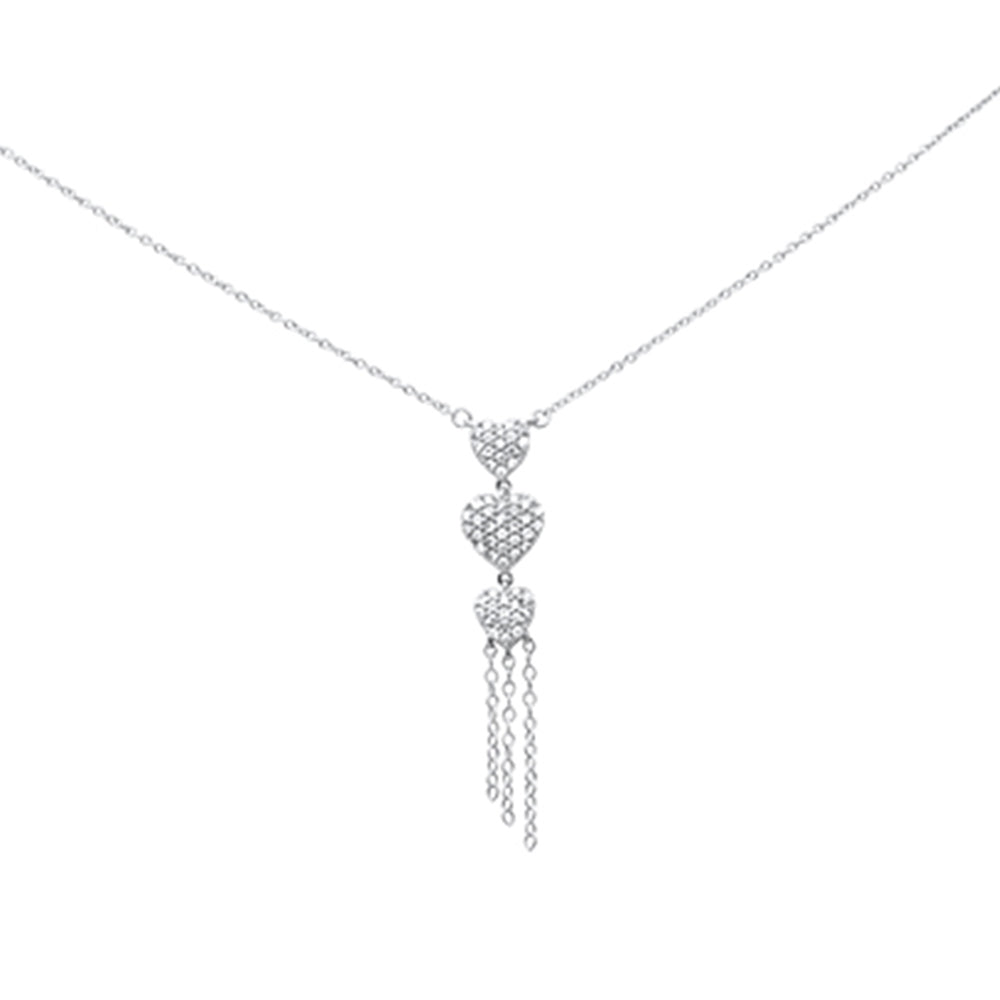 Muse Jewelry .33ct G SI 14K White Gold Diamond 3 Hearts Drop Pendant Necklace 16" Long Chain