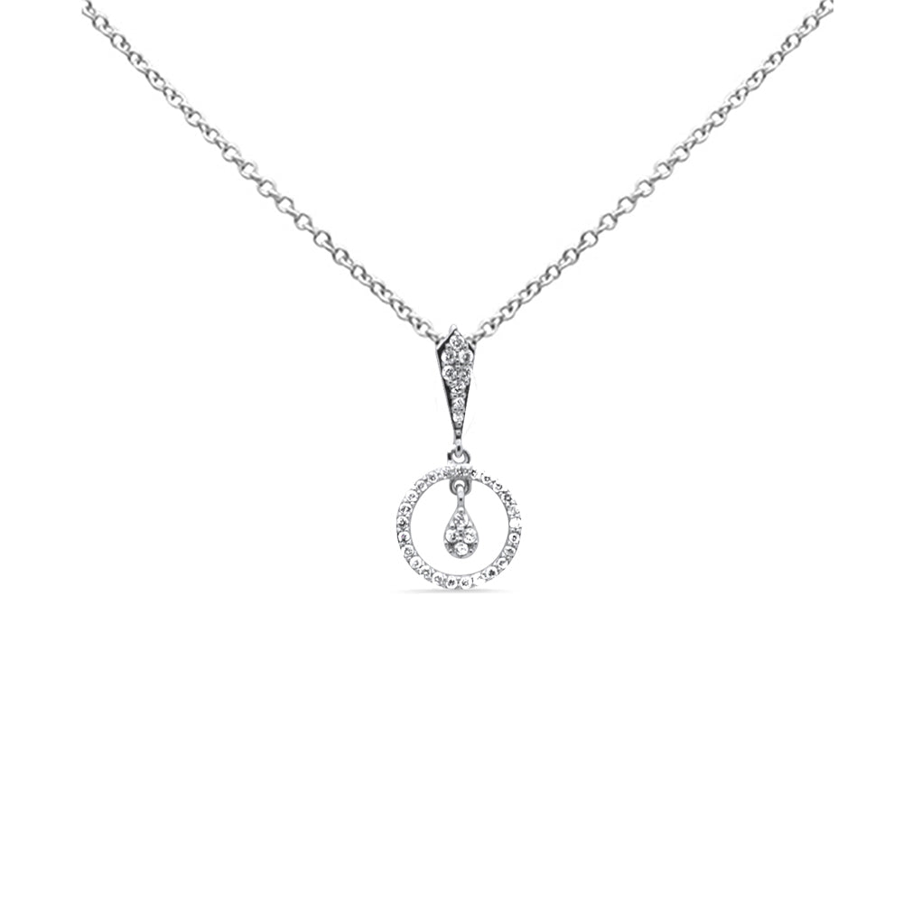 Muse Jewelry .22ct G SI 14K White Gold Diamond Round Drop Pendant Necklace 18" Long