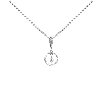 Muse Jewelry .22ct G SI 14K White Gold Diamond Round Drop Pendant Necklace 18" Long