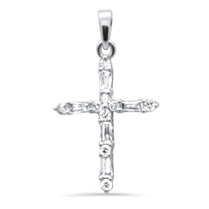 Muse Jewelry .21ct G SI 14K White Gold Round & Baguette Diamond Cross Pendant Necklace 18" Long