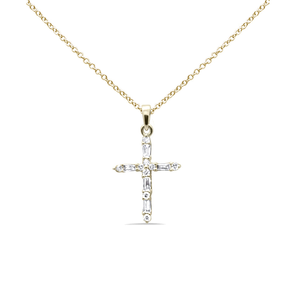 Muse Jewelry .21ct G SI 14K Yellow Gold Round & Baguette Diamond Cross Pendant Necklace 18" Long