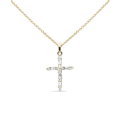 Muse Jewelry .21ct G SI 14K Yellow Gold Round & Baguette Diamond Cross Pendant Necklace 18" Long